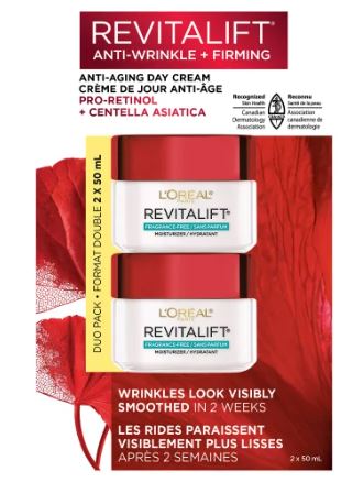 L'Oreal Revitalift Day Cream Moisturizer SPF 25 - 2 x 50 mL